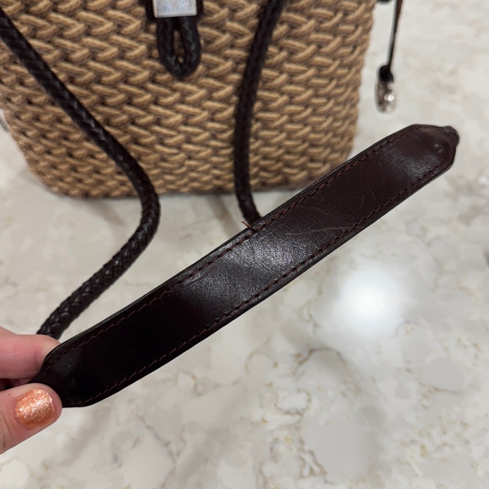 Brighton women's rattan & brown leather shoulder purse - near perfect condition - Picture 11 of 12